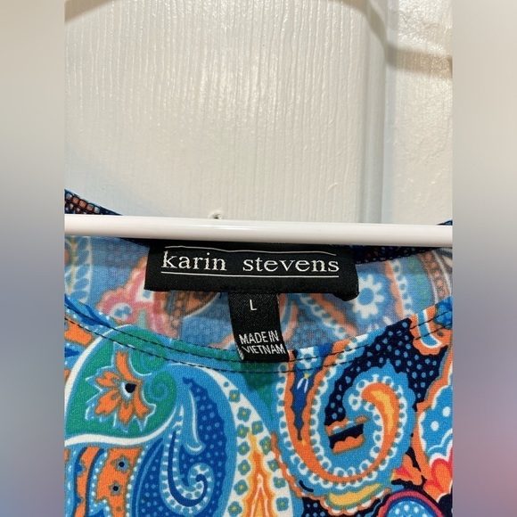 Karin Stevens Dress Colorful Paisley Stretch Short Cap Sleeve Knee Length Sz L - Picture 3 of 7